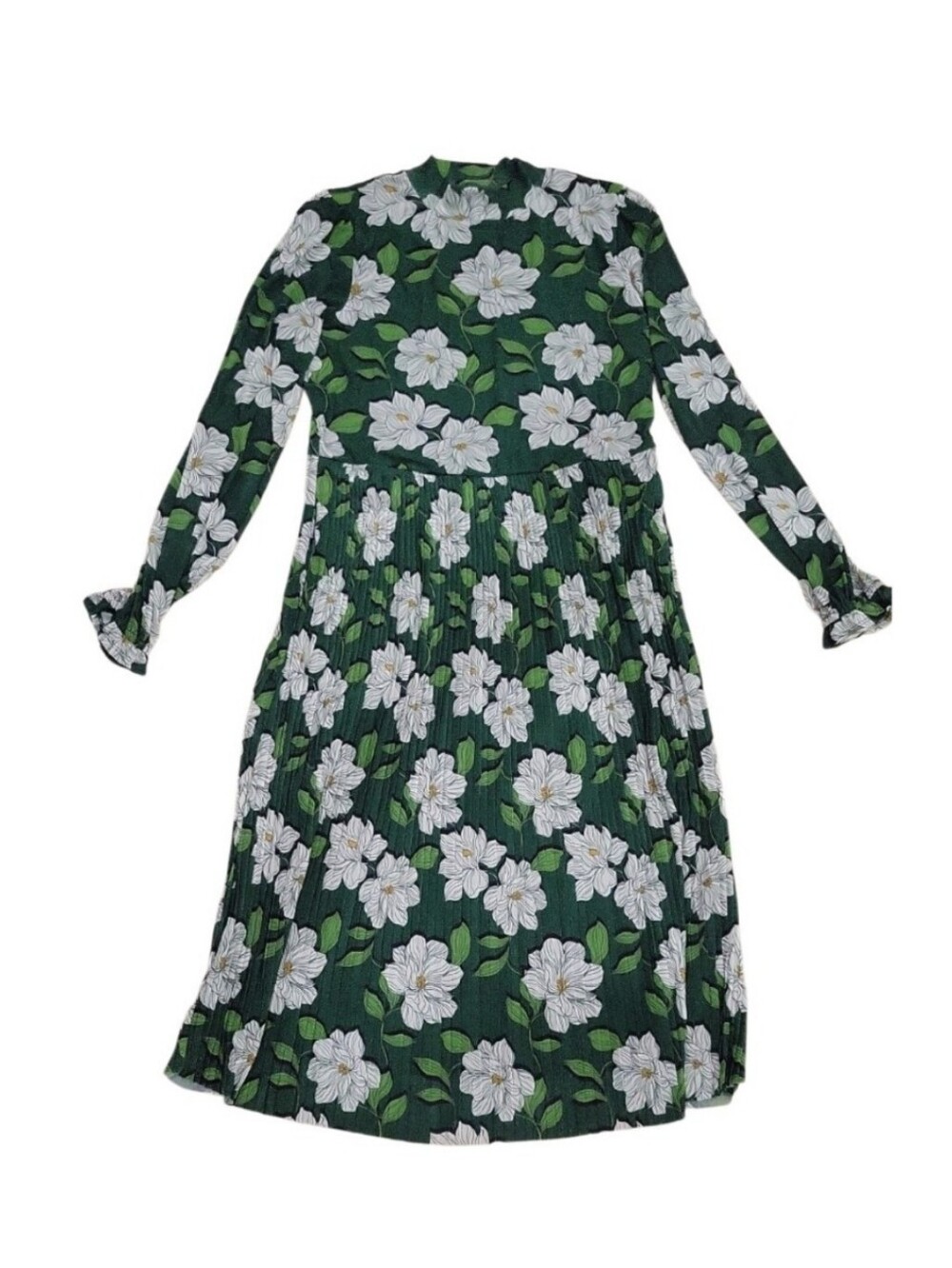 Draper James Green Floral Long-Sleeve Mock Neck Pleated Dress NWT Size L